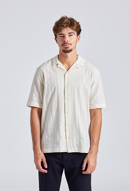 SUNSPEL SS Embroidered Stripe Shirt Ecru